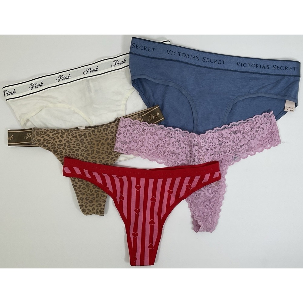 NWT Lot 5 Pairs PINK & Victoria's Secret Hip Hugger & Thong Panties - Small